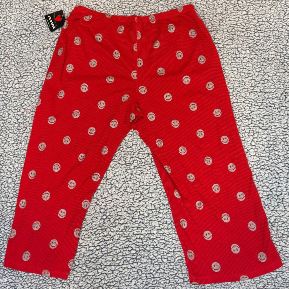 Joe Boxer Pajama Pants Womens Large Red Waffle Knit Glitter Smiley Face Y2K NWT